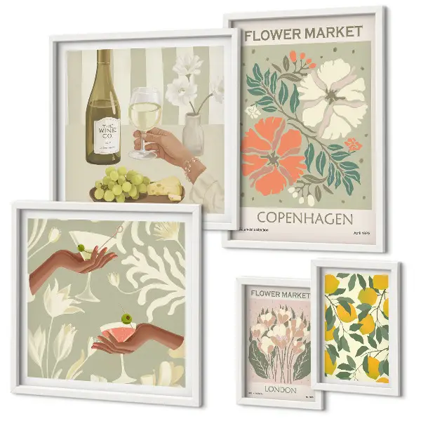 Conjunto de cuadros decorativos con diseño de flores y frutas al estilo vintage