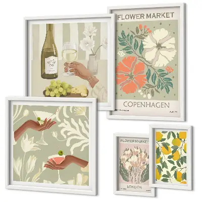 Conjunto de cuadros decorativos con diseño de flores y frutas al estilo vintage