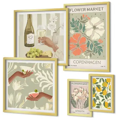Conjunto de cuadros decorativos con diseño de flores y frutas al estilo vintage