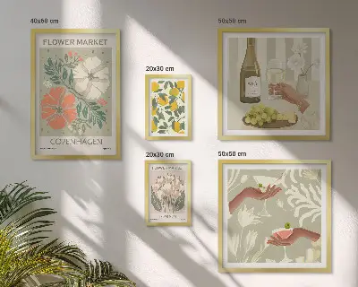 Conjunto de cuadros decorativos con diseño de flores y frutas al estilo vintage