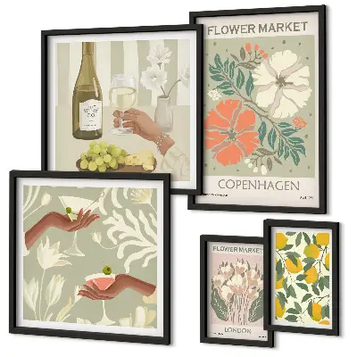 Conjunto de cuadros decorativos con diseño de flores y frutas al estilo vintage