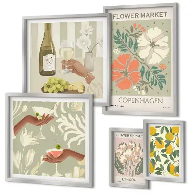 Conjunto de cuadros decorativos con diseño de flores y frutas al estilo vintage