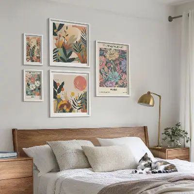 Set de 5 cuadros para salón con motivos florales de París y Londres