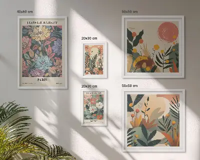 Set de 5 cuadros para salón con motivos florales de París y Londres