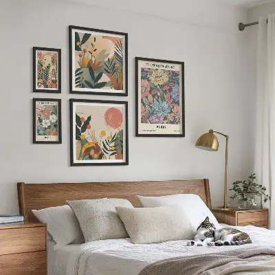 Set de 5 cuadros para salón con motivos florales de París y Londres