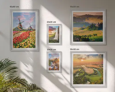 Set de 5 cuadros para salón con paisajes naturales de cascadas y molinos de viento