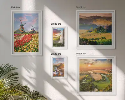Set de 5 cuadros para salón con paisajes naturales de cascadas y molinos de viento