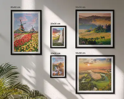 Set de 5 cuadros para salón con paisajes naturales de cascadas y molinos de viento