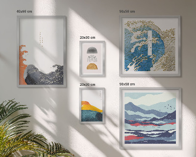 Set de 5 cuadros para salón Decoraciones de montañas con olas al estilo japonés