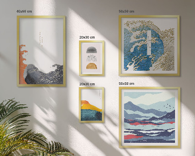 Set de 5 cuadros para salón Decoraciones de montañas con olas al estilo japonés