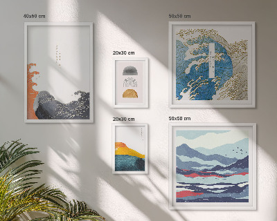 Set de 5 cuadros para salón Decoraciones de montañas con olas al estilo japonés