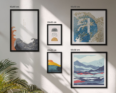 Set de 5 cuadros para salón Decoraciones de montañas con olas al estilo japonés