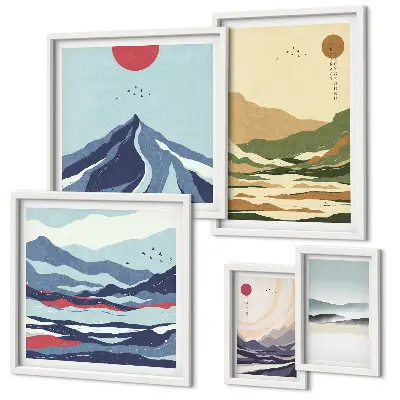 Conjunto de cuadros decorativos con paisajes de montaña y naturaleza