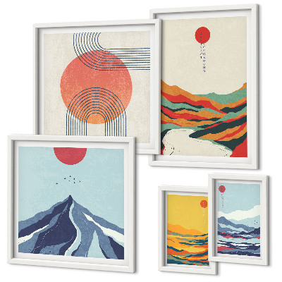 Set de 5 cuadros para salón Paisajes montañosos abstractos