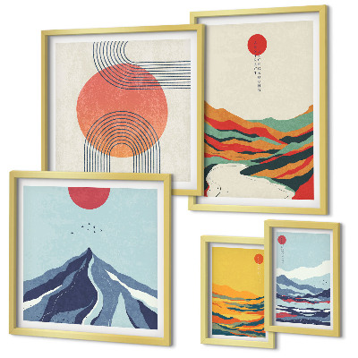 Set de 5 cuadros para salón Paisajes montañosos abstractos