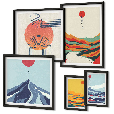 Set de 5 cuadros para salón Paisajes montañosos abstractos