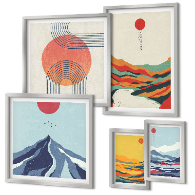 Set de 5 cuadros para salón Paisajes montañosos abstractos