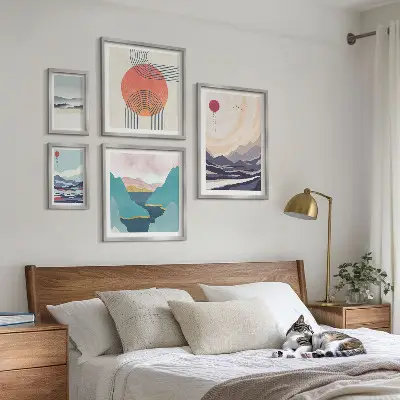 Set de 5 cuadros para salón con diseño de paisajes montañosos abstractos