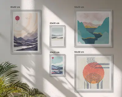 Set de 5 cuadros para salón con diseño de paisajes montañosos abstractos
