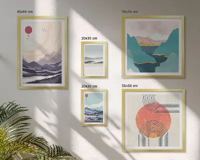 Set de 5 cuadros para salón con diseño de paisajes montañosos abstractos