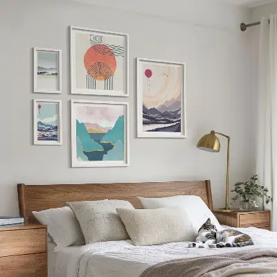 Set de 5 cuadros para salón con diseño de paisajes montañosos abstractos