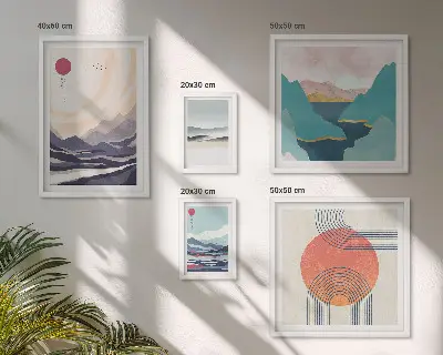 Set de 5 cuadros para salón con diseño de paisajes montañosos abstractos