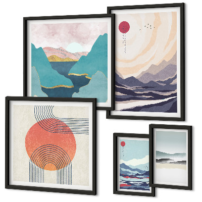 Set de 5 cuadros para salón Paisajes montañosos abstractos