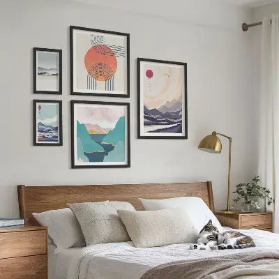 Set de 5 cuadros para salón con diseño de paisajes montañosos abstractos