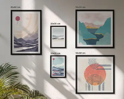 Set de 5 cuadros para salón con diseño de paisajes montañosos abstractos