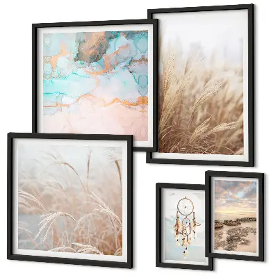 Conjunto de cuadros decorativos con paisajes etnográficos de estilo bohemio natural