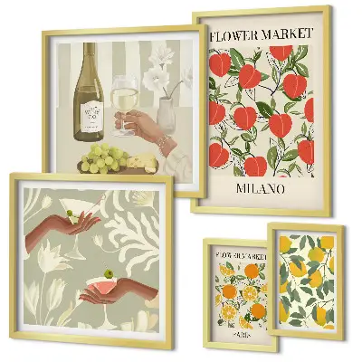 Impresión de arte para pared diseño feria de flores y frutas de época