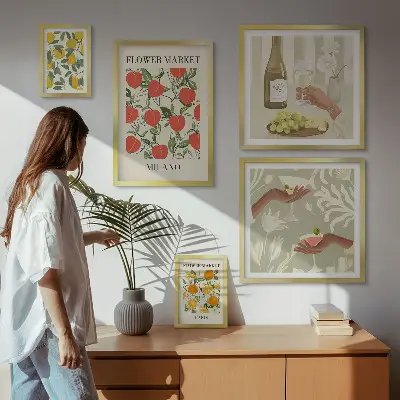 Impresión de arte para pared diseño feria de flores y frutas de época