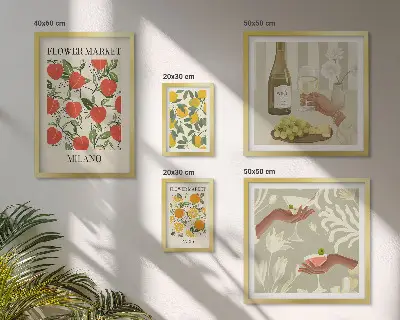 Impresión de arte para pared diseño feria de flores y frutas de época