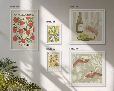 Impresión de arte para pared diseño feria de flores y frutas de época