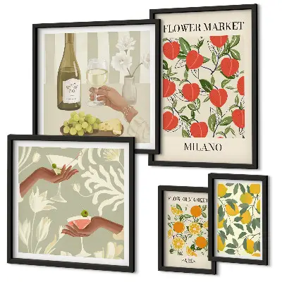 Impresión de arte para pared diseño feria de flores y frutas de época