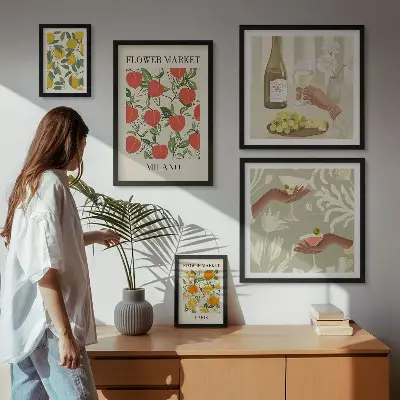 Impresión de arte para pared diseño feria de flores y frutas de época