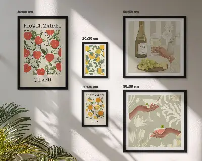 Impresión de arte para pared diseño feria de flores y frutas de época