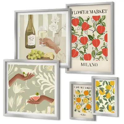 Impresión de arte para pared diseño feria de flores y frutas de época