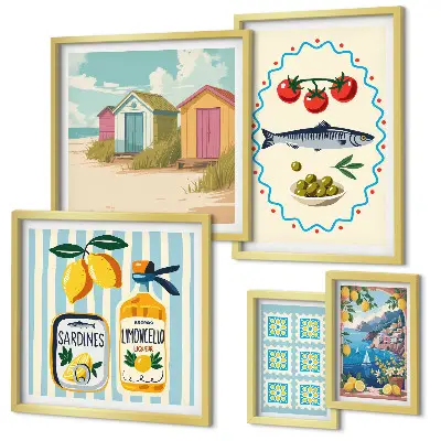 Conjunto de cuadros decorativos temática de sabores de la cocina mediterránea