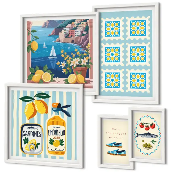 Set de 5 cuadros para salón con diseño inspirado en la cocina italiana