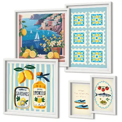 Set de 5 cuadros para salón con diseño inspirado en la cocina italiana