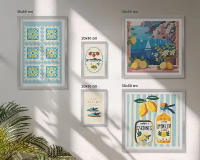 Set de 5 cuadros para salón con diseño inspirado en la cocina italiana