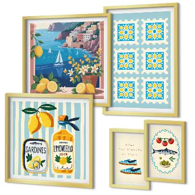 Set de 5 cuadros para salón con diseño inspirado en la cocina italiana