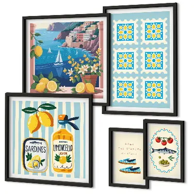 Set de 5 cuadros para salón con diseño inspirado en la cocina italiana
