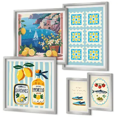 Set de 5 cuadros para salón con diseño inspirado en la cocina italiana