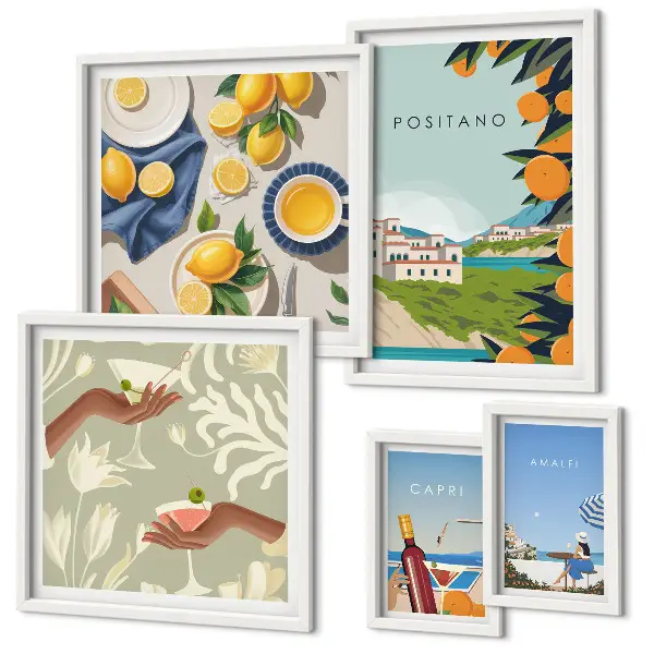 Conjunto de cuadros decorativos paisajes de vacaciones en Italia con Amalfi y Capri