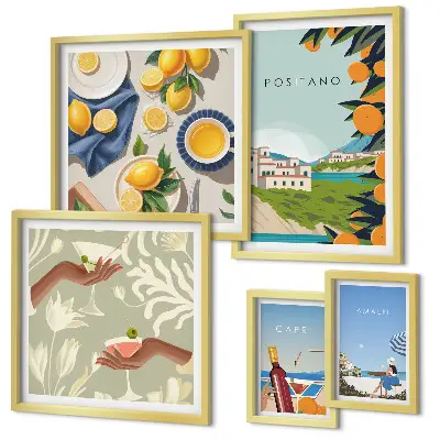 Conjunto de cuadros decorativos paisajes de vacaciones en Italia con Amalfi y Capri