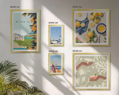 Conjunto de cuadros decorativos paisajes de vacaciones en Italia con Amalfi y Capri