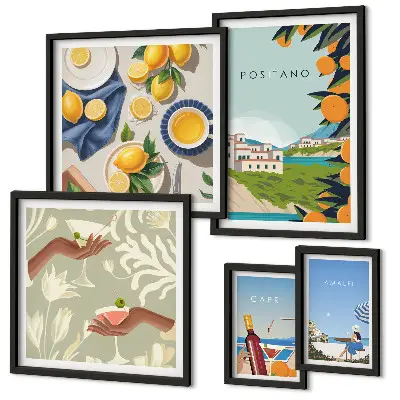 Conjunto de cuadros decorativos paisajes de vacaciones en Italia con Amalfi y Capri