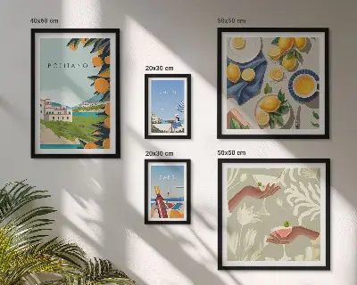 Conjunto de cuadros decorativos paisajes de vacaciones en Italia con Amalfi y Capri